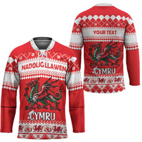 Personalized Wales Christmas Dragon Hockey Jersey Nadolig Llawen Red Version - Wonder Print Shop