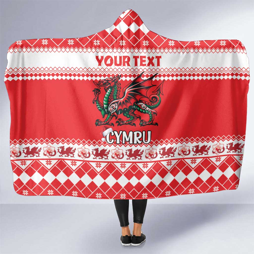 Personalized Wales Christmas Dragon Hooded Blanket Nadolig Llawen Red Version - Wonder Print Shop
