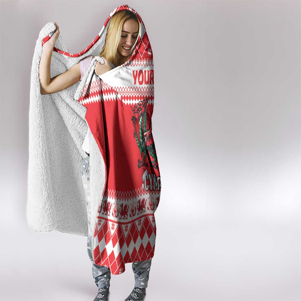 Personalized Wales Christmas Dragon Hooded Blanket Nadolig Llawen Red Version - Wonder Print Shop