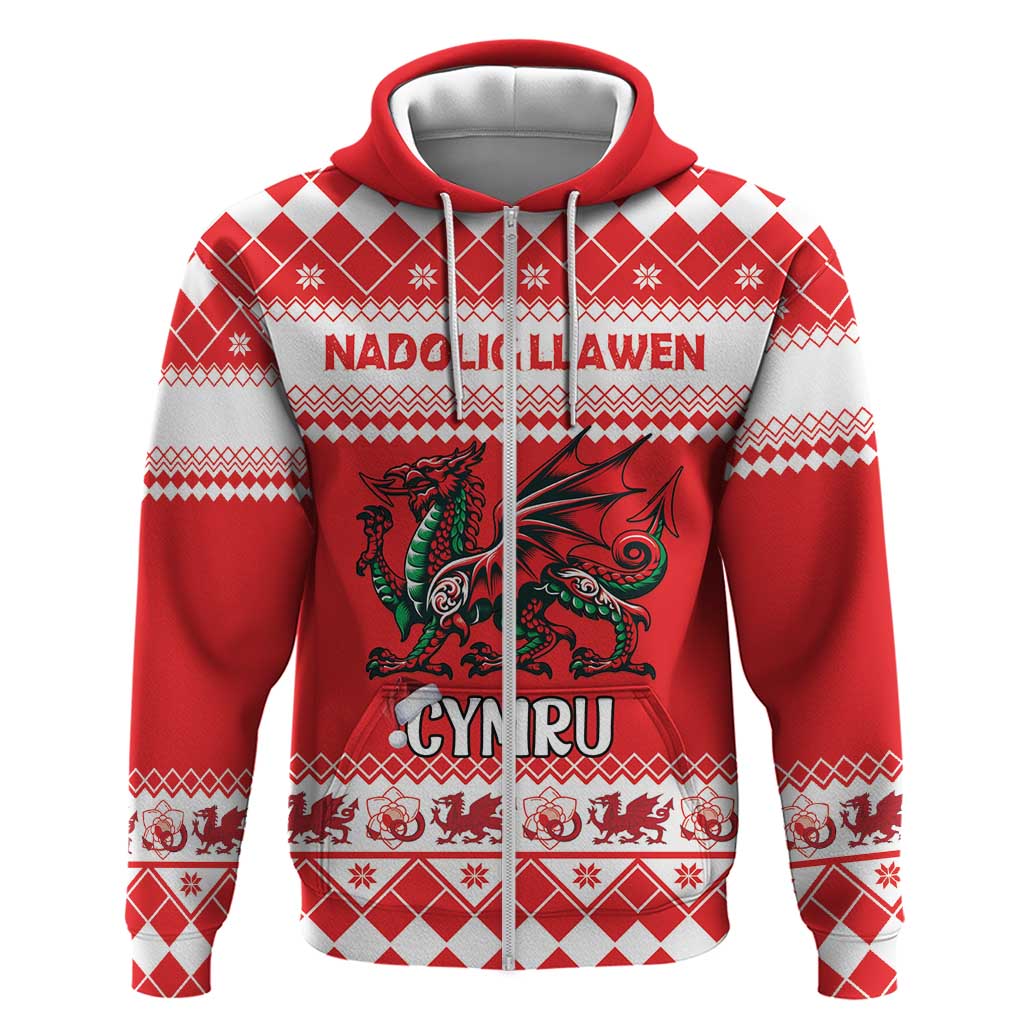 Personalized Wales Christmas Dragon Hoodie Nadolig Llawen Red Version - Wonder Print Shop
