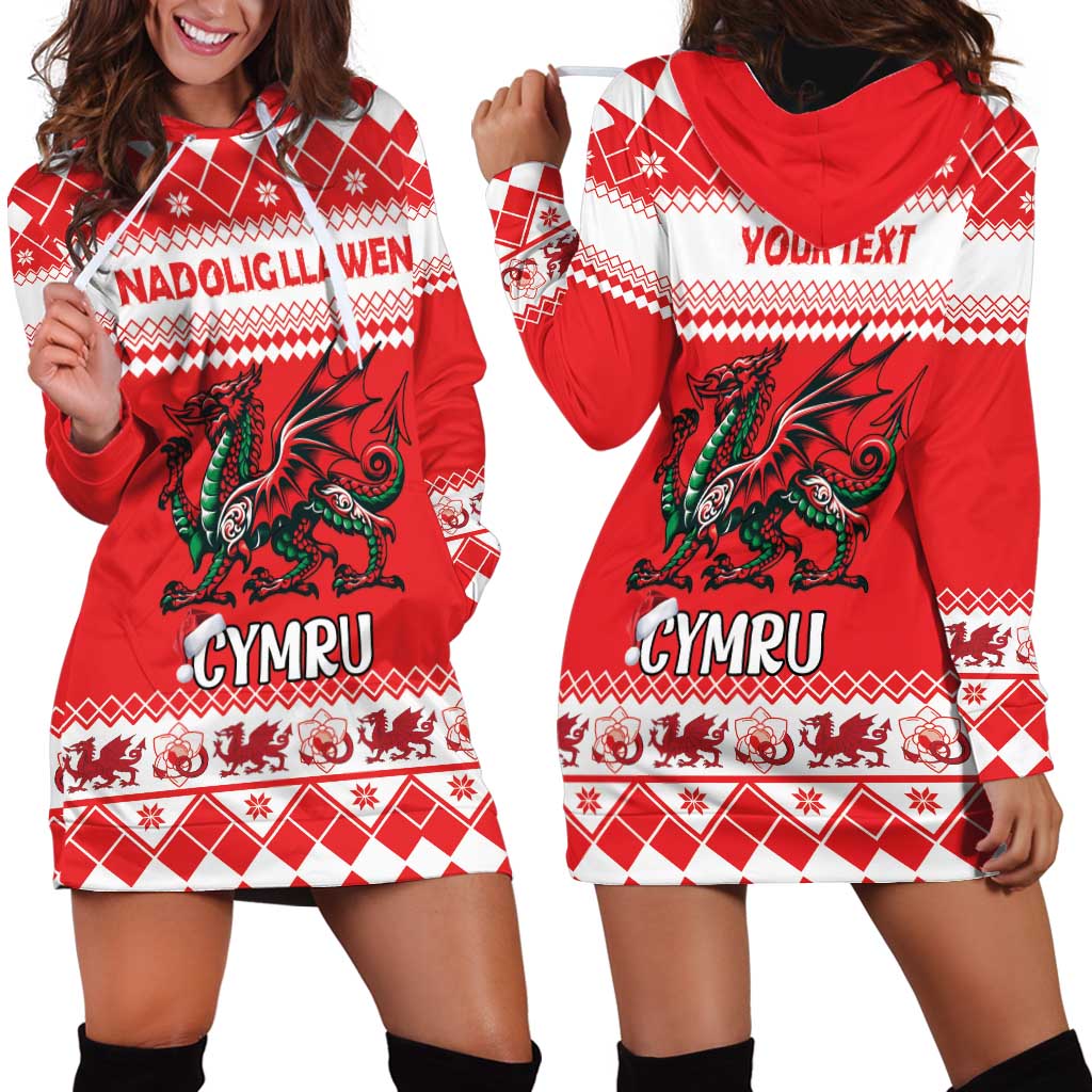Personalized Wales Christmas Dragon Hoodie Dress Nadolig Llawen Red Version - Wonder Print Shop