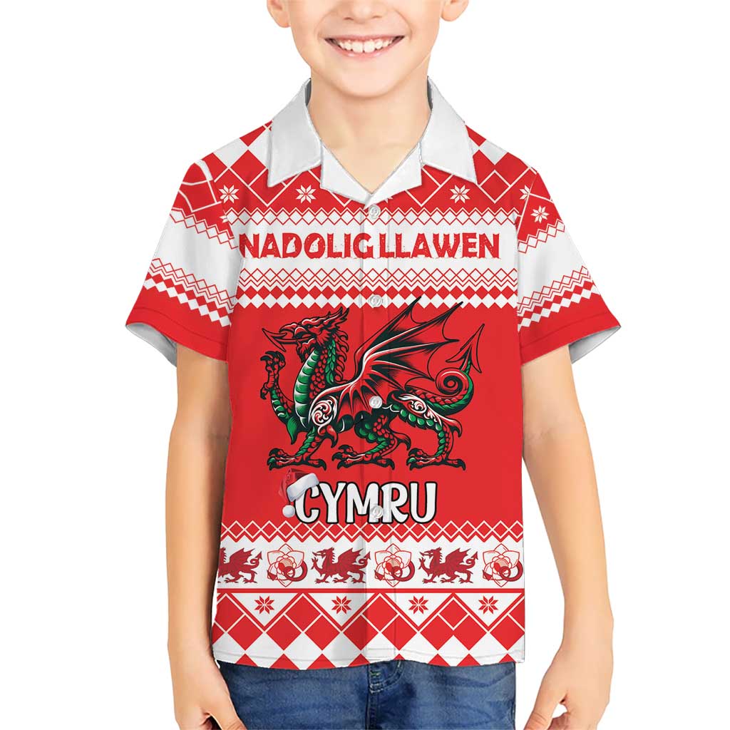 Personalized Wales Christmas Dragon Kid Hawaiian Shirt Nadolig Llawen Red Version - Wonder Print Shop