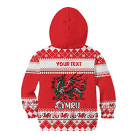 Personalized Wales Christmas Dragon Kid Hoodie Nadolig Llawen Red Version - Wonder Print Shop