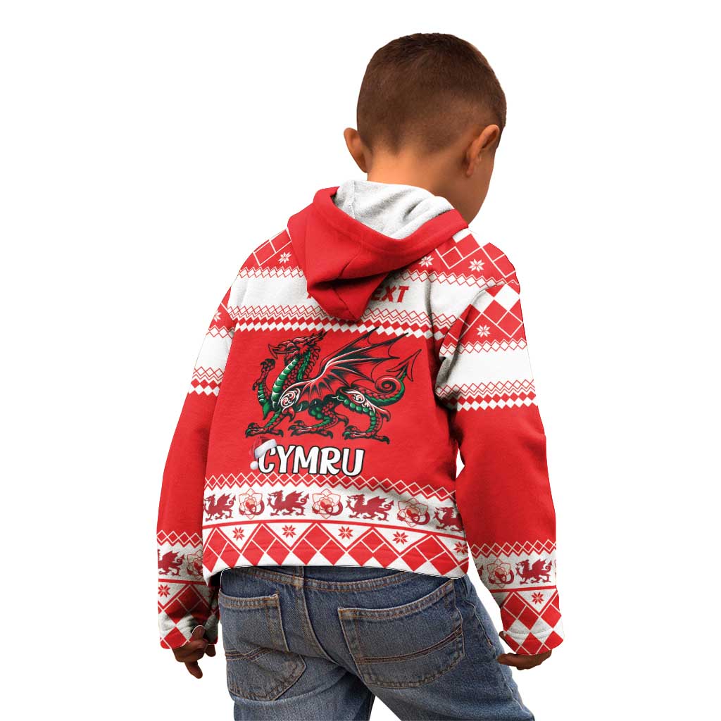 Personalized Wales Christmas Dragon Kid Hoodie Nadolig Llawen Red Version - Wonder Print Shop