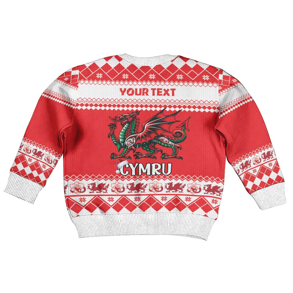 Personalized Wales Christmas Dragon Kid Ugly Christmas Sweater Nadolig Llawen Red Version - Wonder Print Shop