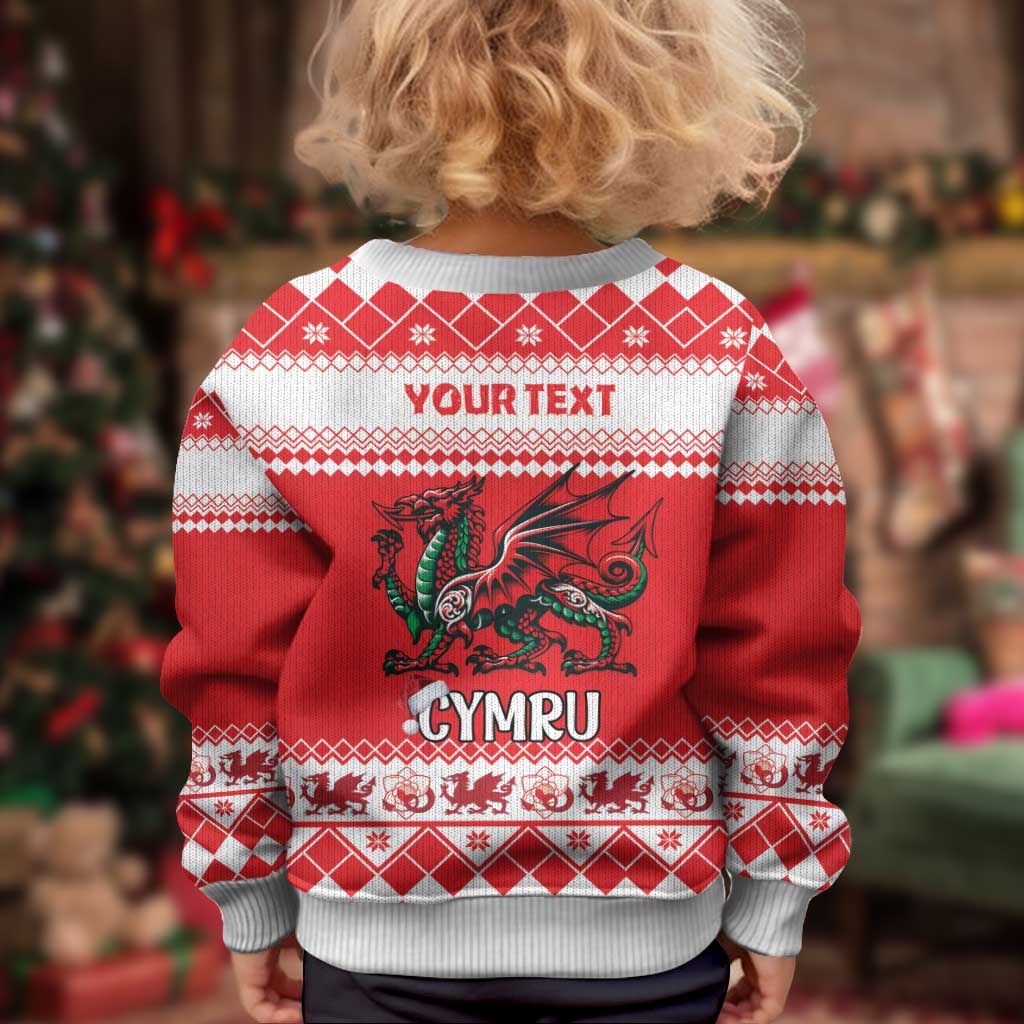 Personalized Wales Christmas Dragon Kid Ugly Christmas Sweater Nadolig Llawen Red Version - Wonder Print Shop