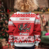 Personalized Wales Christmas Dragon Kid Ugly Christmas Sweater Nadolig Llawen Red Version - Wonder Print Shop