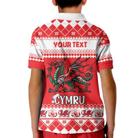Personalized Wales Christmas Dragon Kid Polo Shirt Nadolig Llawen Red Version - Wonder Print Shop