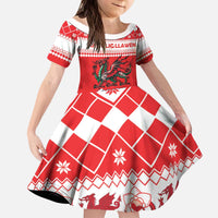 Personalized Wales Christmas Dragon Kid Short Sleeve Dress Nadolig Llawen Red Version - Wonder Print Shop