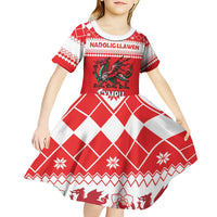 Personalized Wales Christmas Dragon Kid Short Sleeve Dress Nadolig Llawen Red Version - Wonder Print Shop