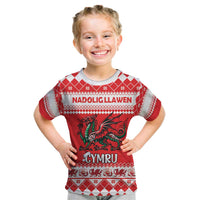 Personalized Wales Christmas Dragon Kid T Shirt Nadolig Llawen Red Version - Wonder Print Shop