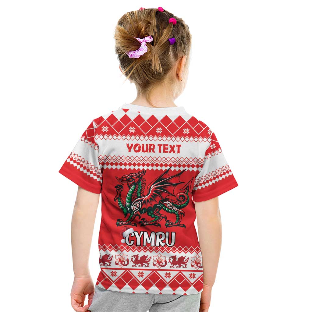 Personalized Wales Christmas Dragon Kid T Shirt Nadolig Llawen Red Version - Wonder Print Shop