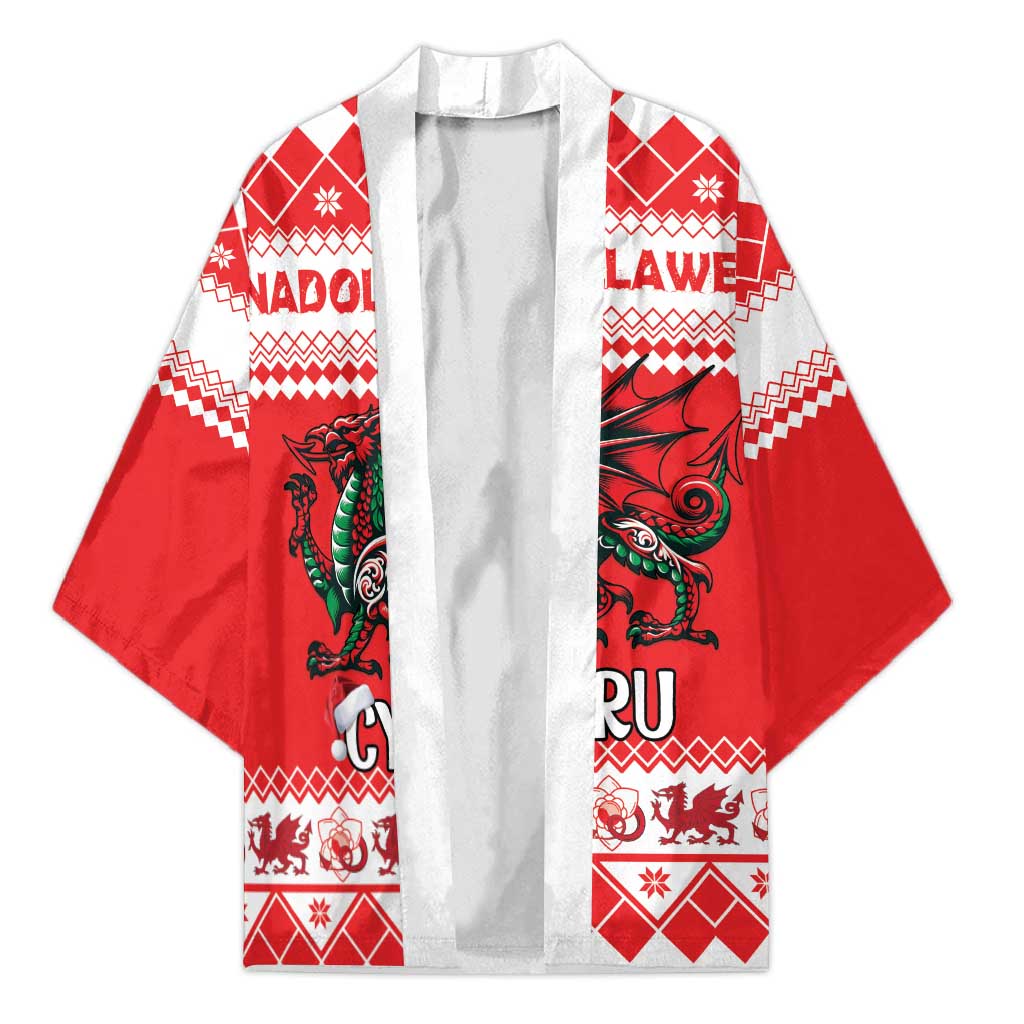 Personalized Wales Christmas Dragon Kimono Nadolig Llawen Red Version - Wonder Print Shop