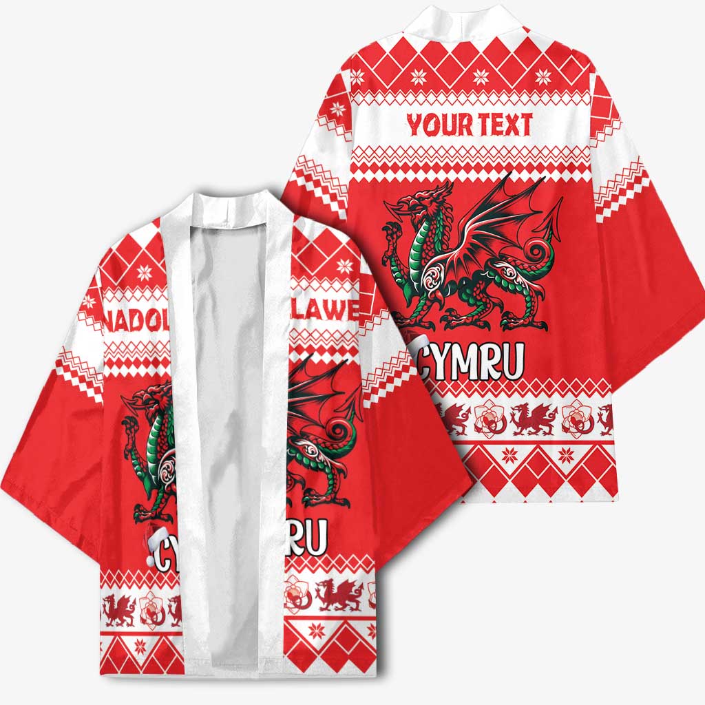 Personalized Wales Christmas Dragon Kimono Nadolig Llawen Red Version - Wonder Print Shop