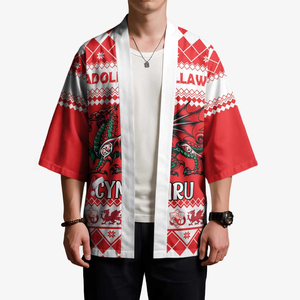 Personalized Wales Christmas Dragon Kimono Nadolig Llawen Red Version - Wonder Print Shop