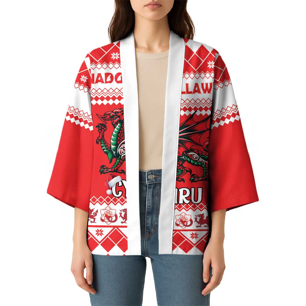 Personalized Wales Christmas Dragon Kimono Nadolig Llawen Red Version - Wonder Print Shop