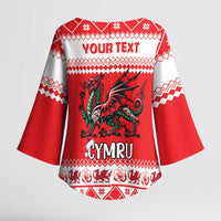 Personalized Wales Christmas Dragon Kimono Sleeve Blouse Nadolig Llawen Red Version - Wonder Print Shop