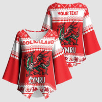 Personalized Wales Christmas Dragon Kimono Sleeve Blouse Nadolig Llawen Red Version - Wonder Print Shop