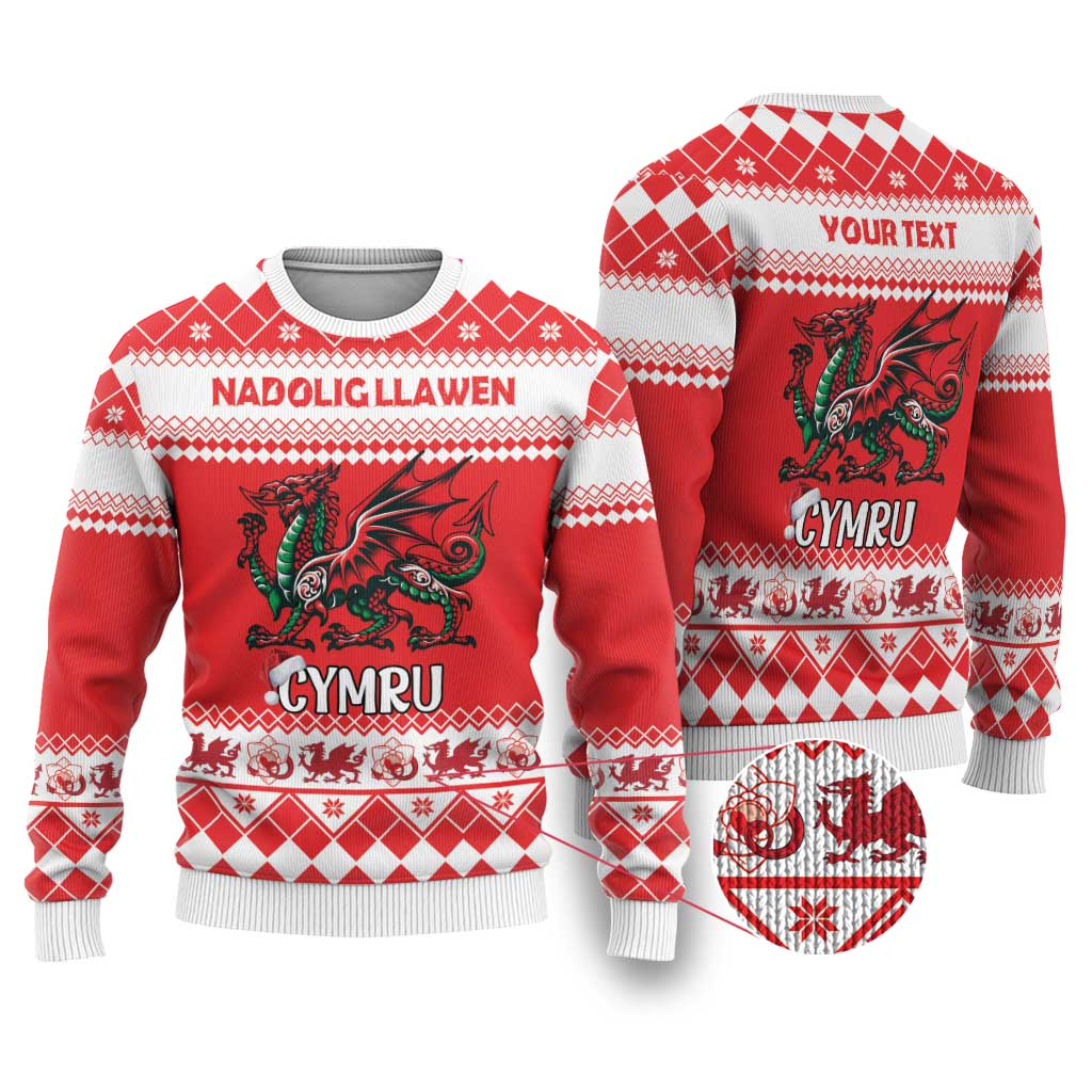Personalized Wales Christmas Dragon Ugly Christmas Sweater Nadolig Llawen Red Version - Wonder Print Shop