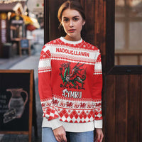Personalized Wales Christmas Dragon Ugly Christmas Sweater Nadolig Llawen Red Version - Wonder Print Shop