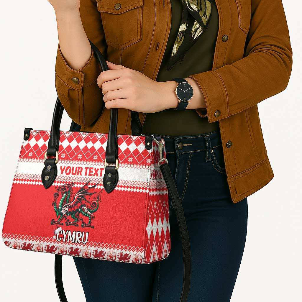 Personalized Wales Christmas Dragon Leather Bag Nadolig Llawen Red Version - Wonder Print Shop