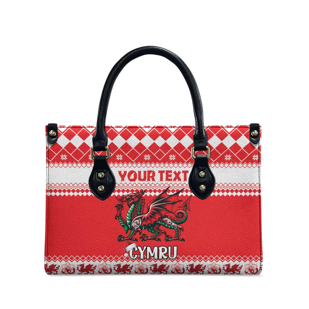 Personalized Wales Christmas Dragon Leather Bag Nadolig Llawen Red Version - Wonder Print Shop