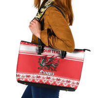 Personalized Wales Christmas Dragon Leather Tote Bag Nadolig Llawen Red Version - Wonder Print Shop