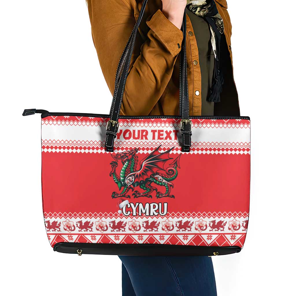 Personalized Wales Christmas Dragon Leather Tote Bag Nadolig Llawen Red Version - Wonder Print Shop