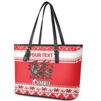 Personalized Wales Christmas Dragon Leather Tote Bag Nadolig Llawen Red Version - Wonder Print Shop