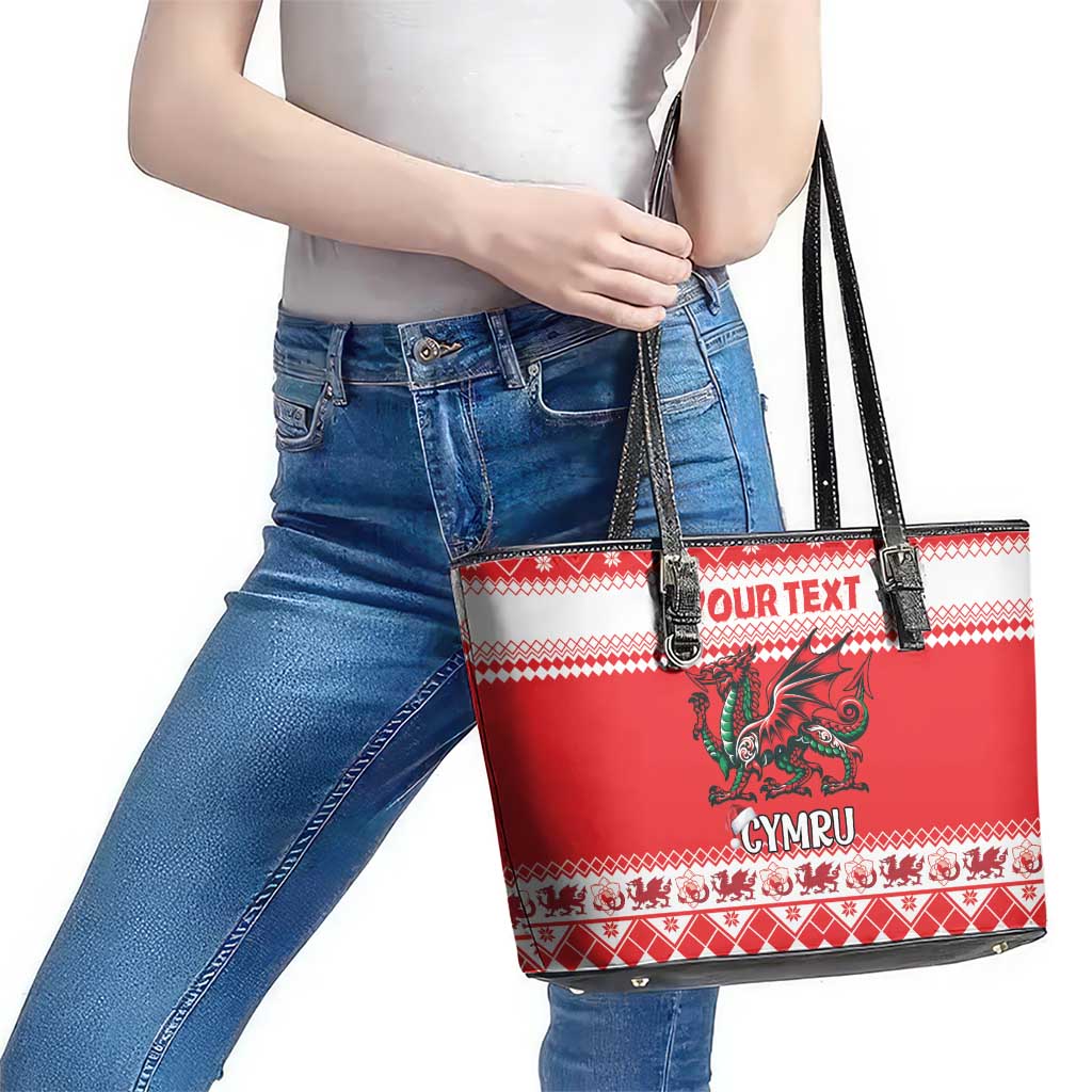 Personalized Wales Christmas Dragon Leather Tote Bag Nadolig Llawen Red Version - Wonder Print Shop