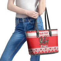 Personalized Wales Christmas Dragon Leather Tote Bag Nadolig Llawen Red Version - Wonder Print Shop