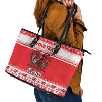 Personalized Wales Christmas Dragon Leather Tote Bag Nadolig Llawen Red Version - Wonder Print Shop