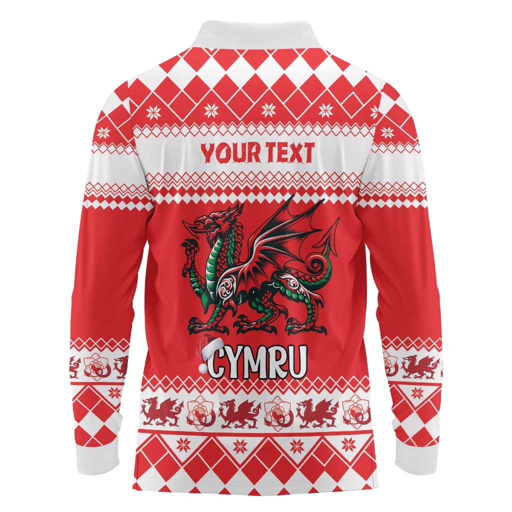 Personalized Wales Christmas Dragon Long Sleeve Polo Shirt Nadolig Llawen Red Version - Wonder Print Shop