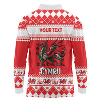 Personalized Wales Christmas Dragon Long Sleeve Polo Shirt Nadolig Llawen Red Version - Wonder Print Shop