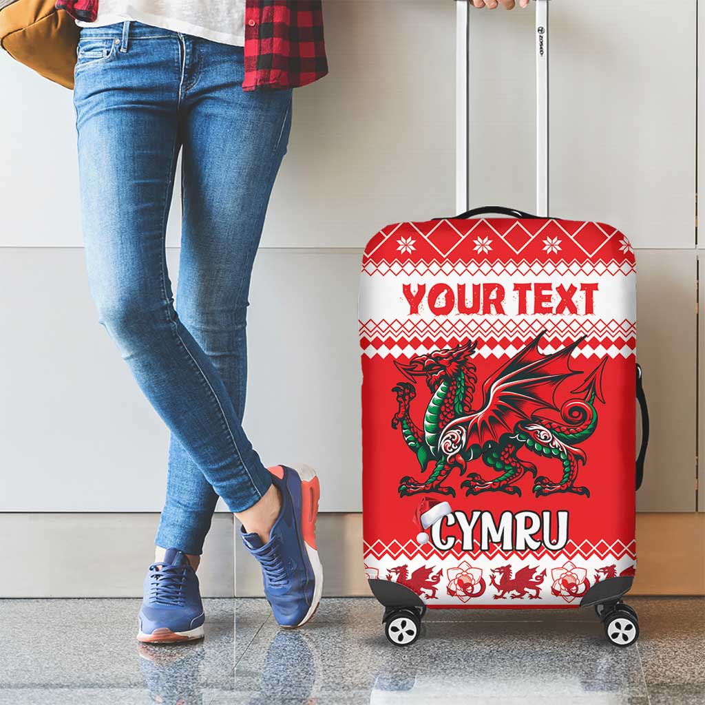 Personalized Wales Christmas Dragon Luggage Cover Nadolig Llawen Red Version - Wonder Print Shop