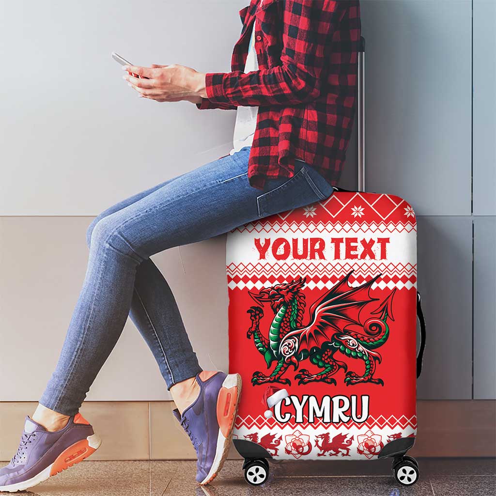 Personalized Wales Christmas Dragon Luggage Cover Nadolig Llawen Red Version - Wonder Print Shop