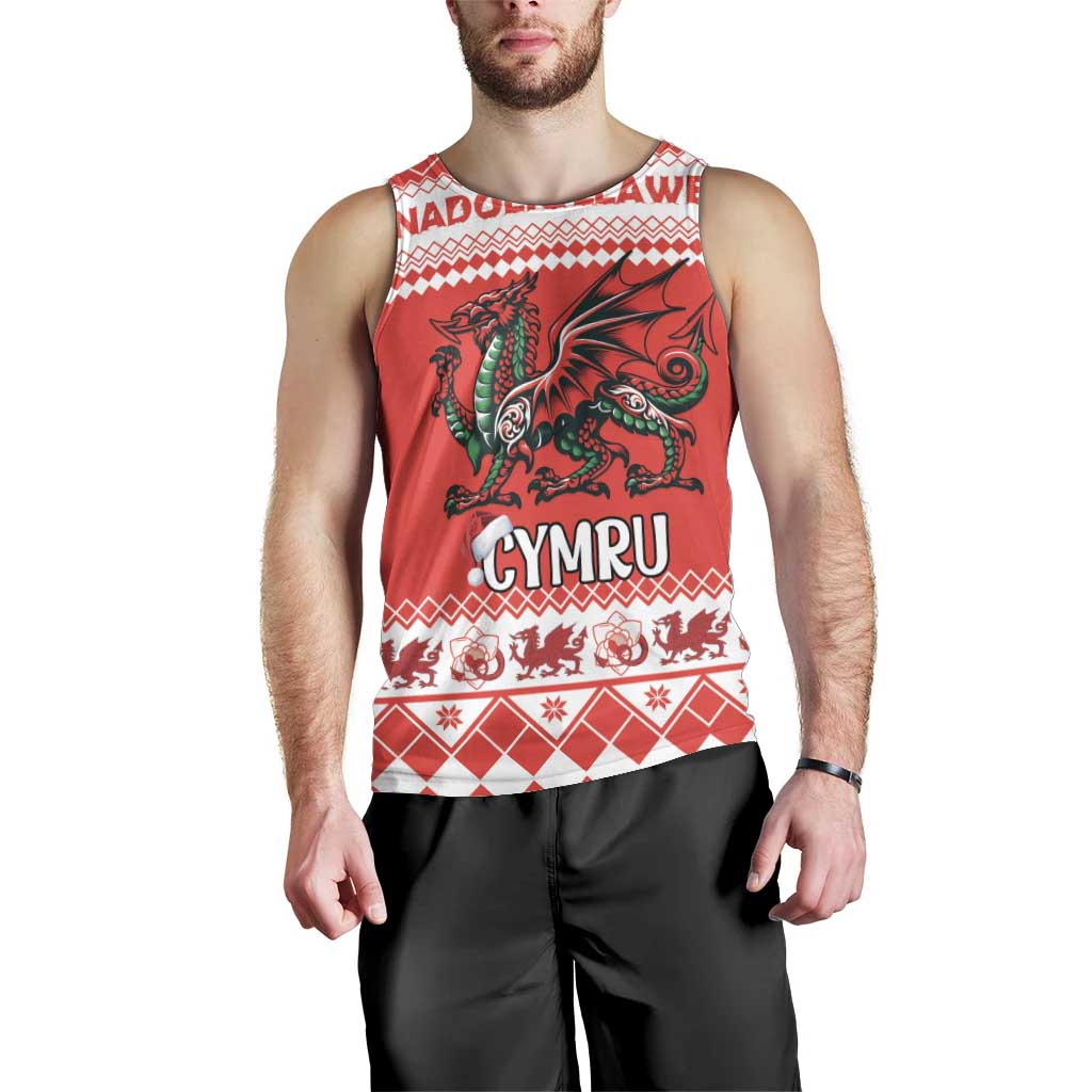 Personalized Wales Christmas Dragon Men Tank Top Nadolig Llawen Red Version - Wonder Print Shop