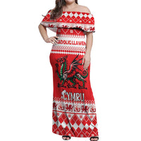 Personalized Wales Christmas Dragon Off Shoulder Maxi Dress Nadolig Llawen Red Version - Wonder Print Shop