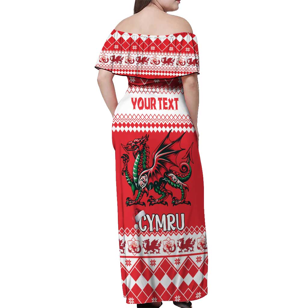 Personalized Wales Christmas Dragon Off Shoulder Maxi Dress Nadolig Llawen Red Version - Wonder Print Shop