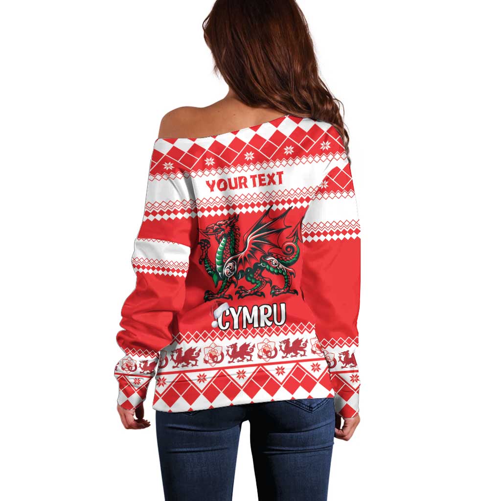Personalized Wales Christmas Dragon Off Shoulder Sweater Nadolig Llawen Red Version - Wonder Print Shop