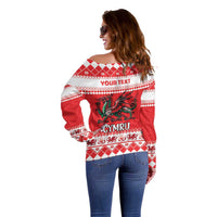 Personalized Wales Christmas Dragon Off Shoulder Sweater Nadolig Llawen Red Version - Wonder Print Shop