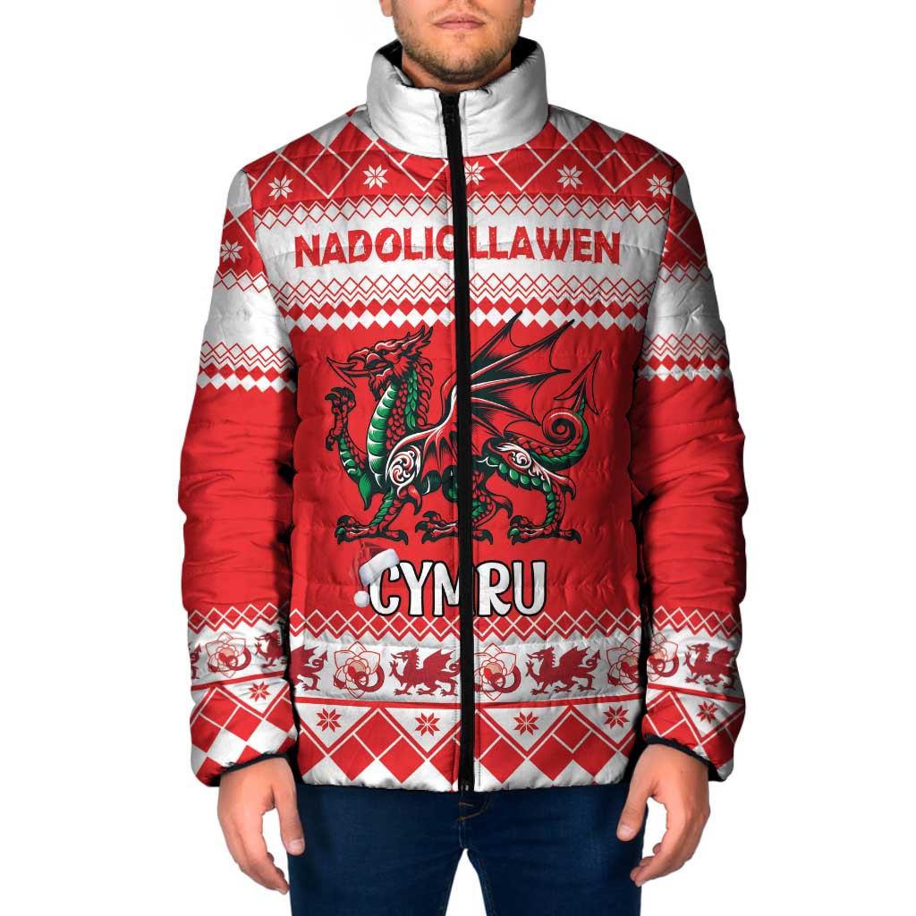Personalized Wales Christmas Dragon Padded Jacket Nadolig Llawen Red Version - Wonder Print Shop