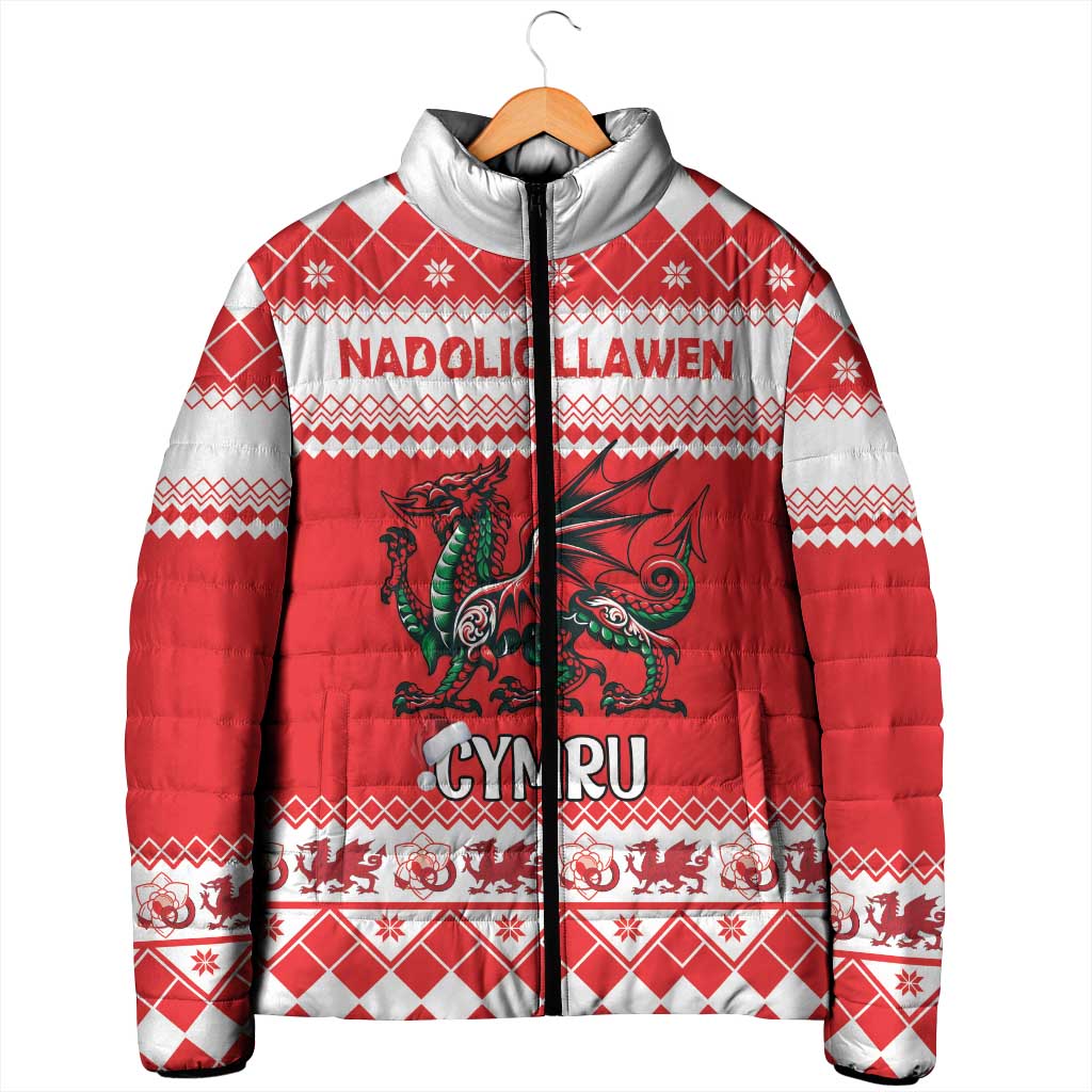 Personalized Wales Christmas Dragon Padded Jacket Nadolig Llawen Red Version - Wonder Print Shop