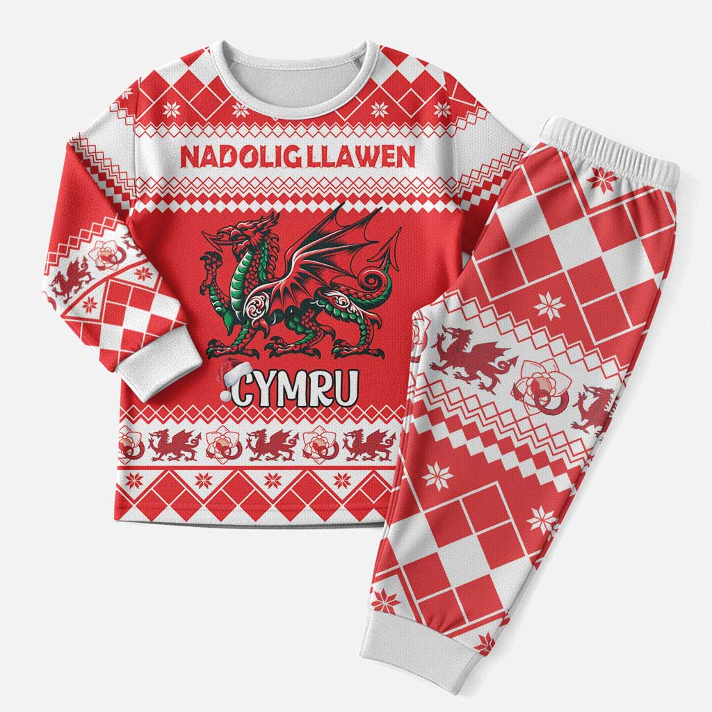 Personalized Wales Christmas Dragon Christmas Pajama Set Nadolig Llawen Red Version - Wonder Print Shop