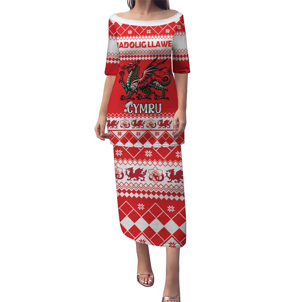Personalized Wales Christmas Dragon Puletasi Nadolig Llawen Red Version - Wonder Print Shop