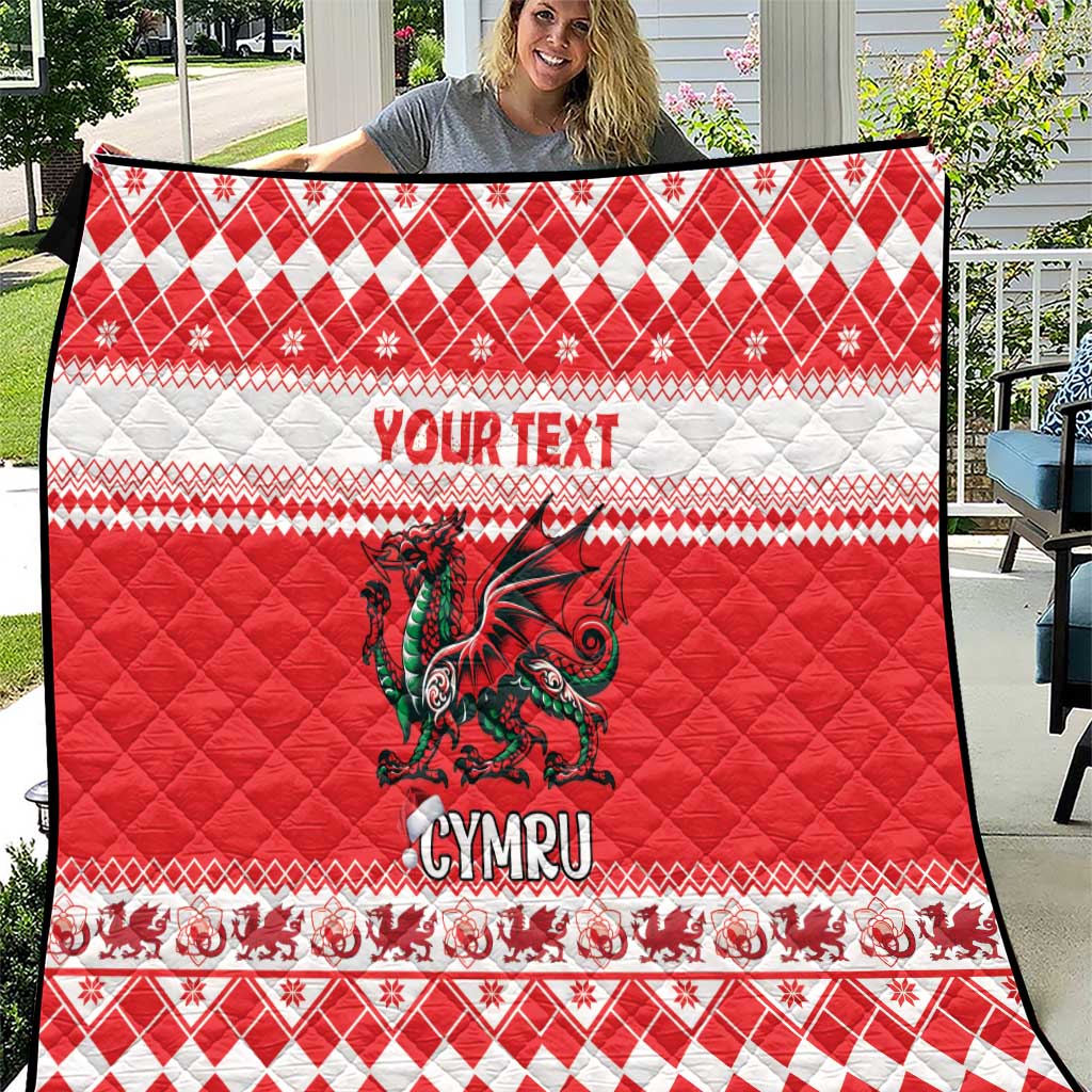 Personalized Wales Christmas Dragon Quilt Nadolig Llawen Red Version - Wonder Print Shop