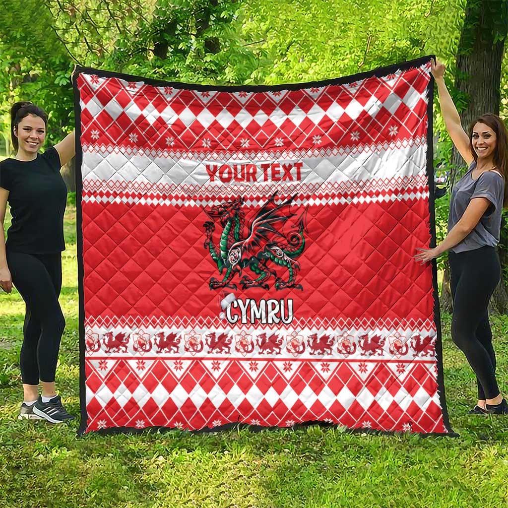 Personalized Wales Christmas Dragon Quilt Nadolig Llawen Red Version - Wonder Print Shop