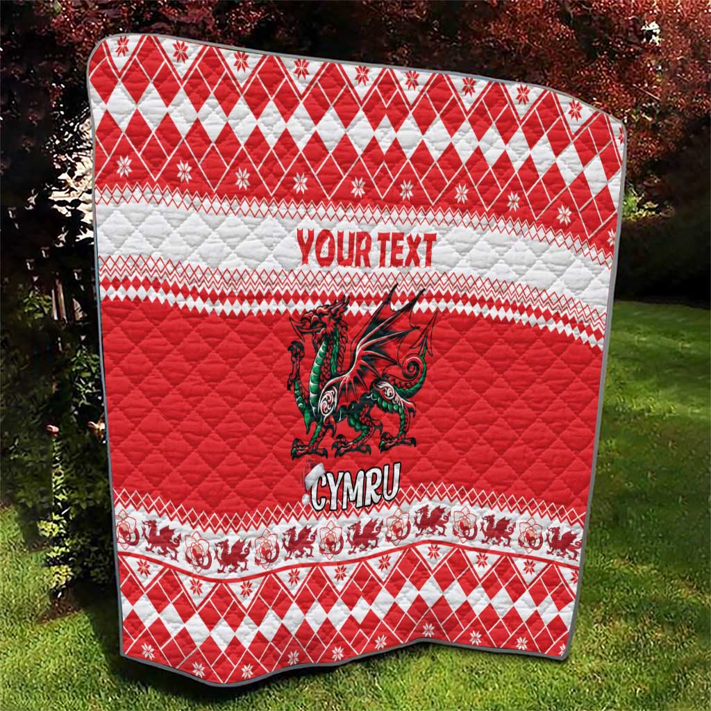 Personalized Wales Christmas Dragon Quilt Nadolig Llawen Red Version - Wonder Print Shop