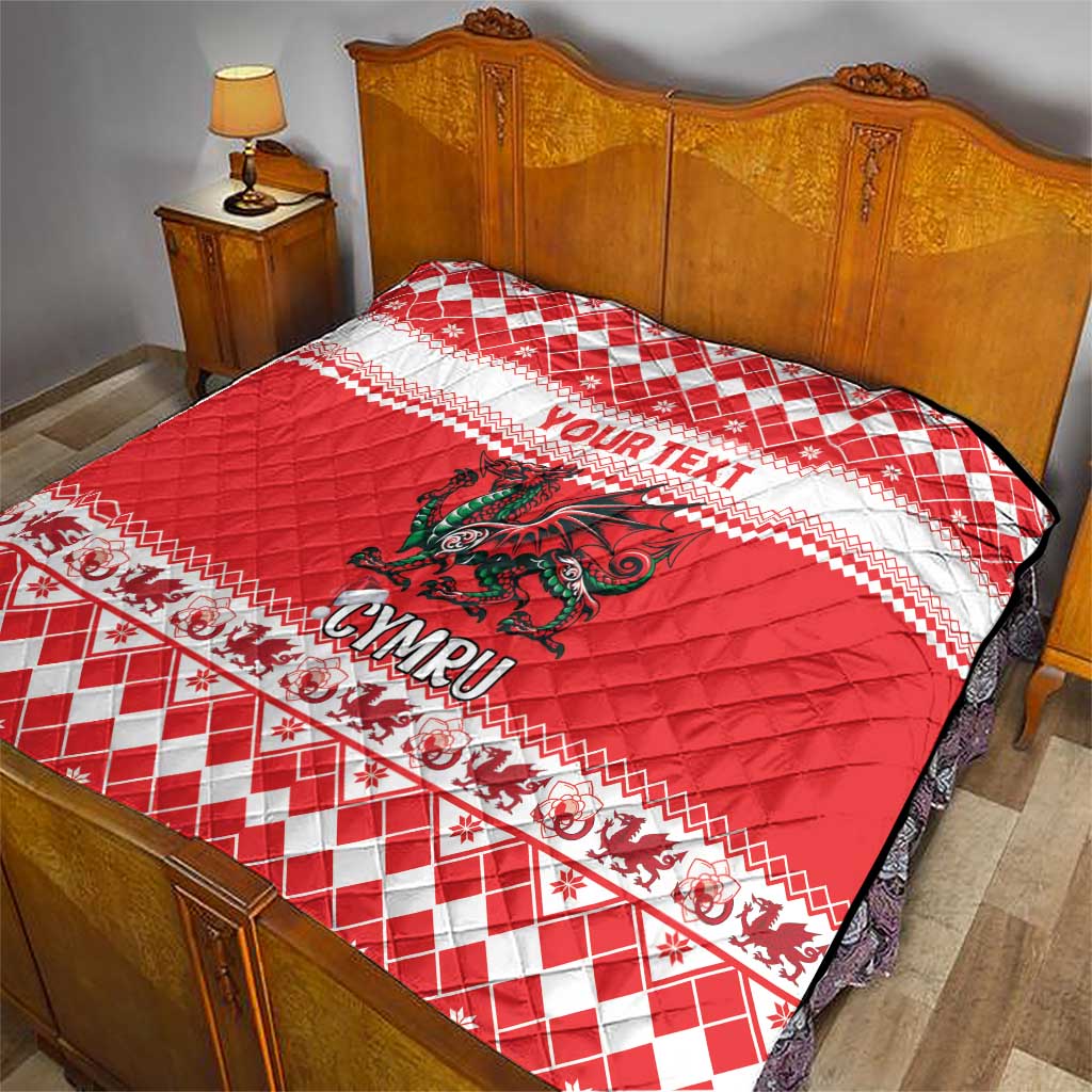 Personalized Wales Christmas Dragon Quilt Nadolig Llawen Red Version - Wonder Print Shop