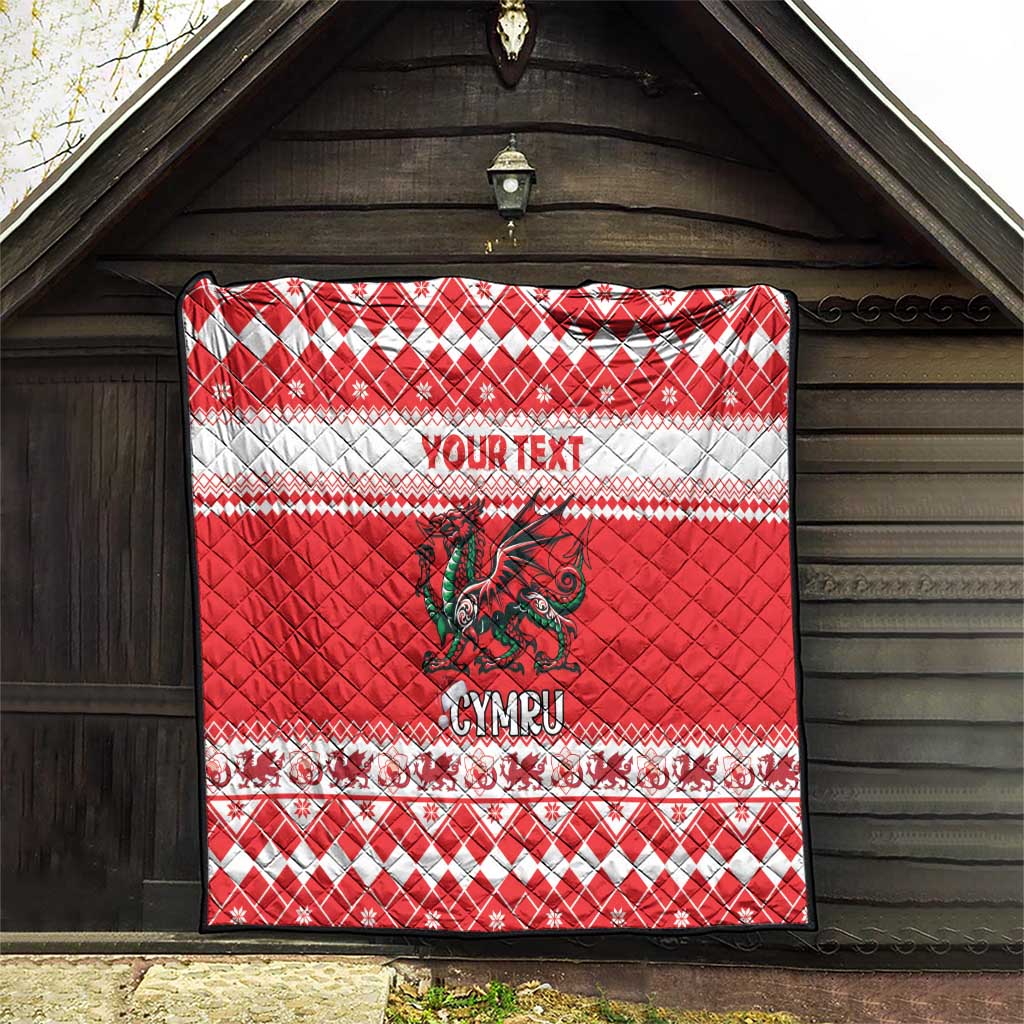 Personalized Wales Christmas Dragon Quilt Nadolig Llawen Red Version - Wonder Print Shop
